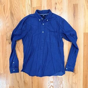Uniqlo Men's Navy Denim Long Sleeve Dress Shirt